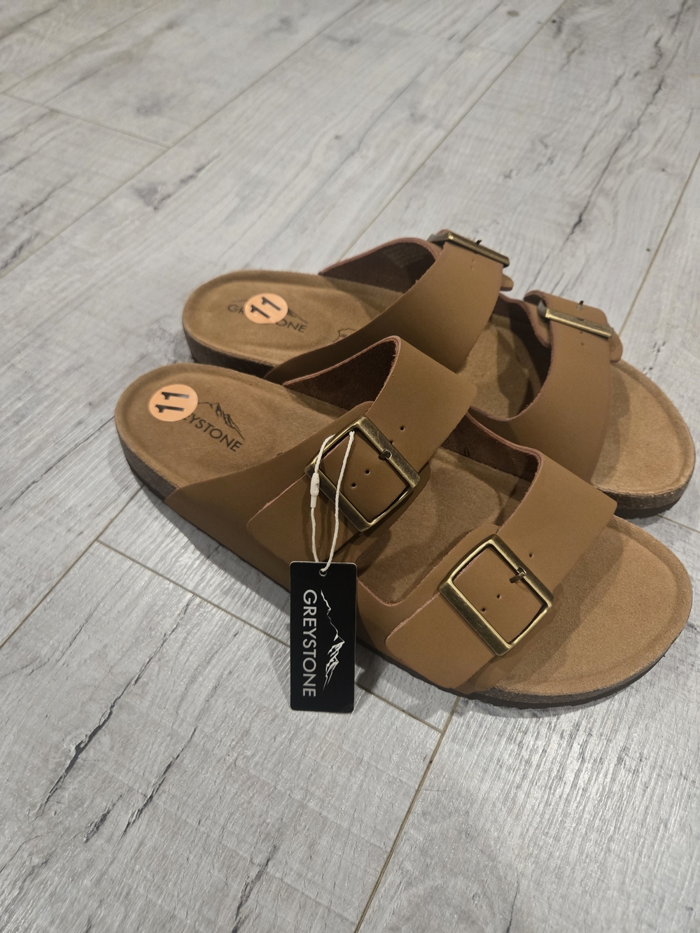 Men’s Double-Buckle Slide Sandals in Suede Light Brown/Tan